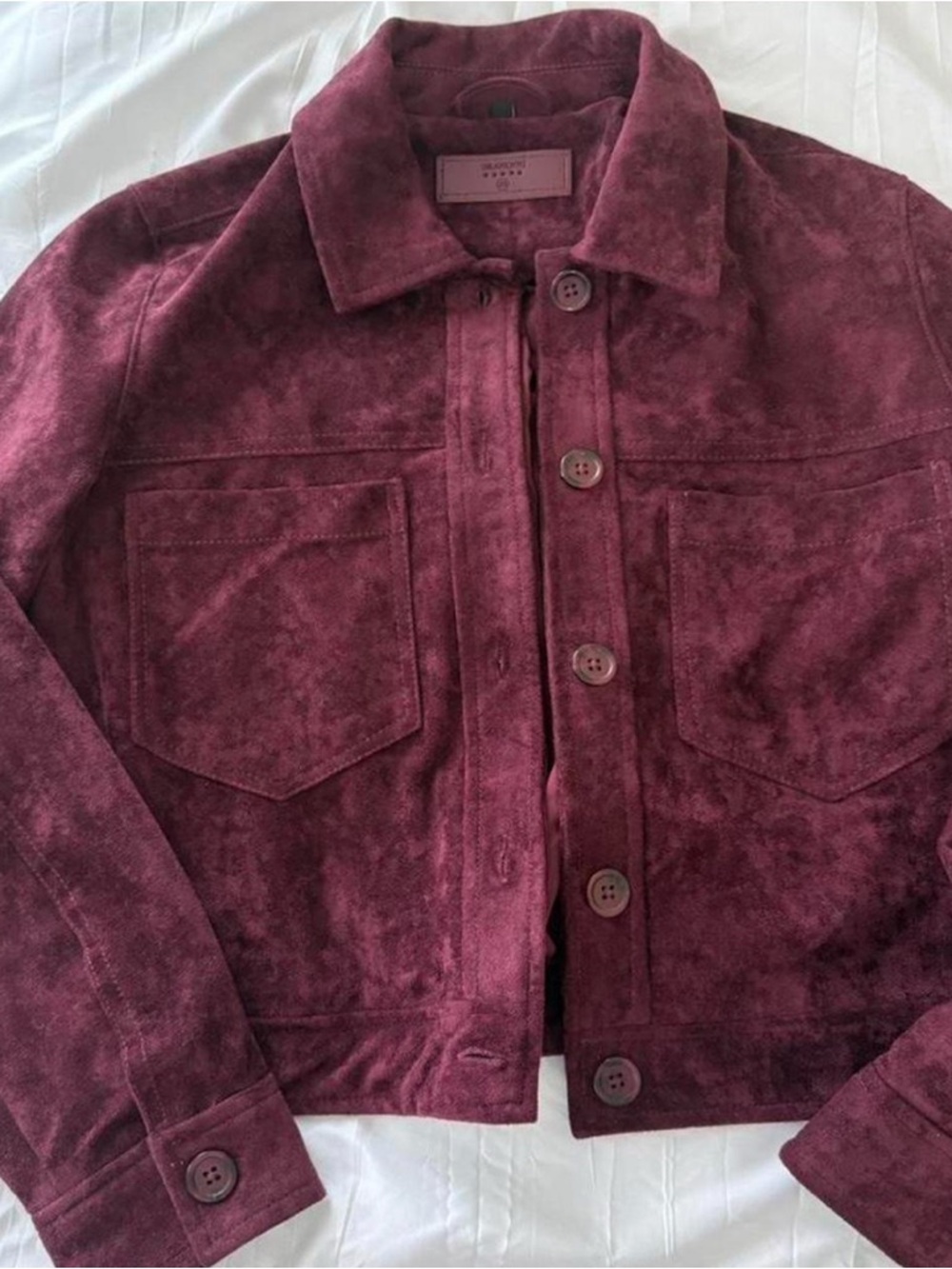 Women's Suede Button-Up Jacket - Burgundy